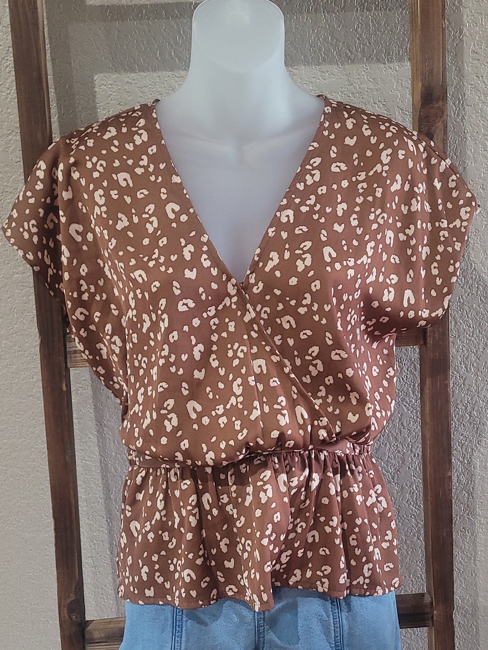 Nine West Brown and Cream Animal-Print Midi Dress